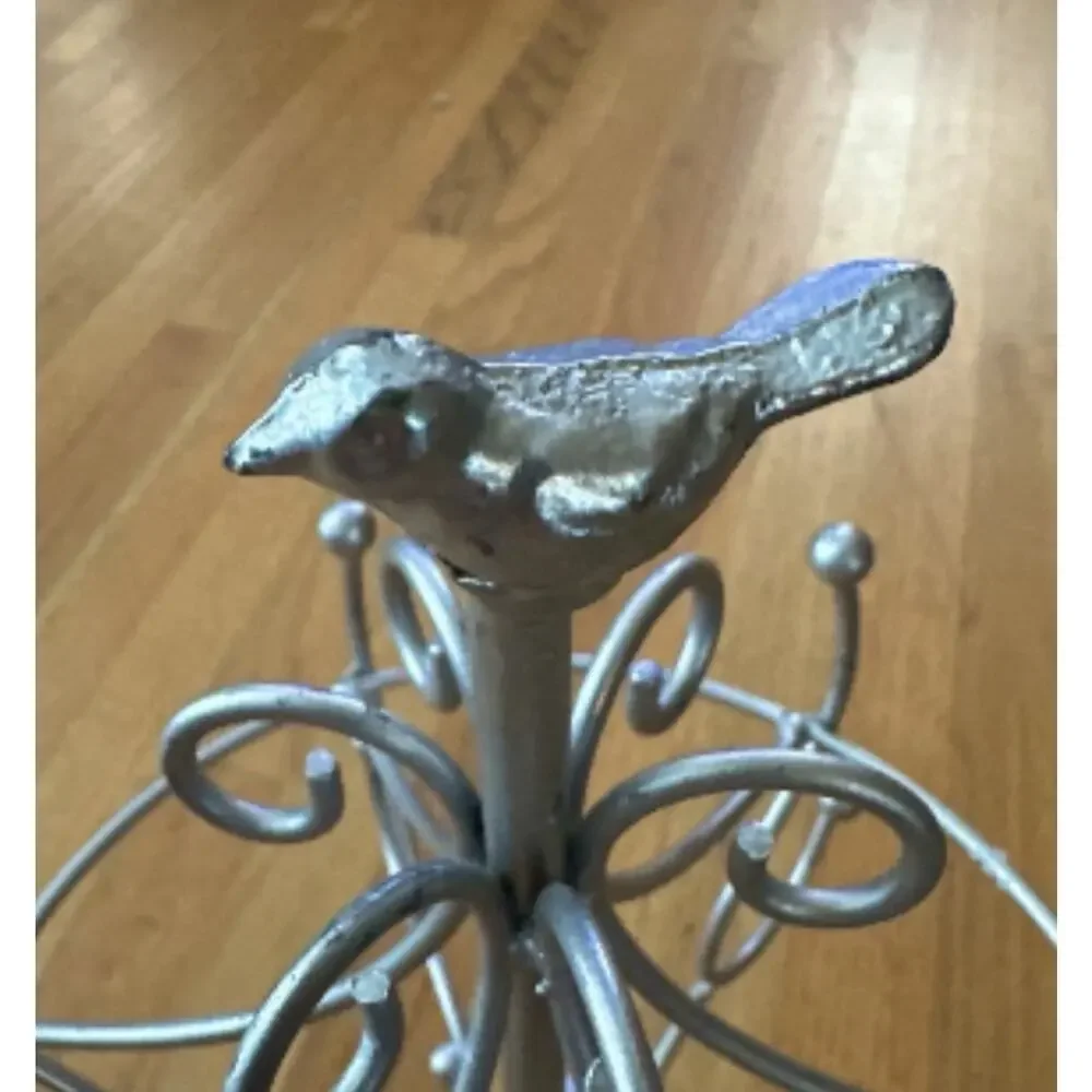 Metal With Metal Base Bird Jewelry Tree Stand Necklace Organizer 18” Tall